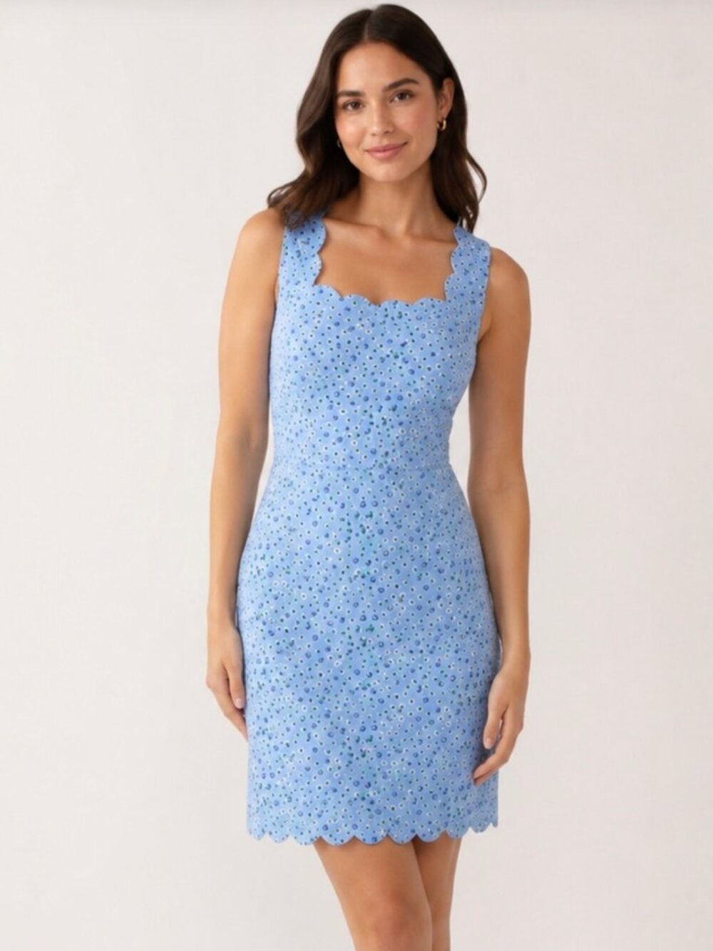 J CREW Light Blue Floral Basketweave Scallop-Edge Sleeveless Dress sz 6